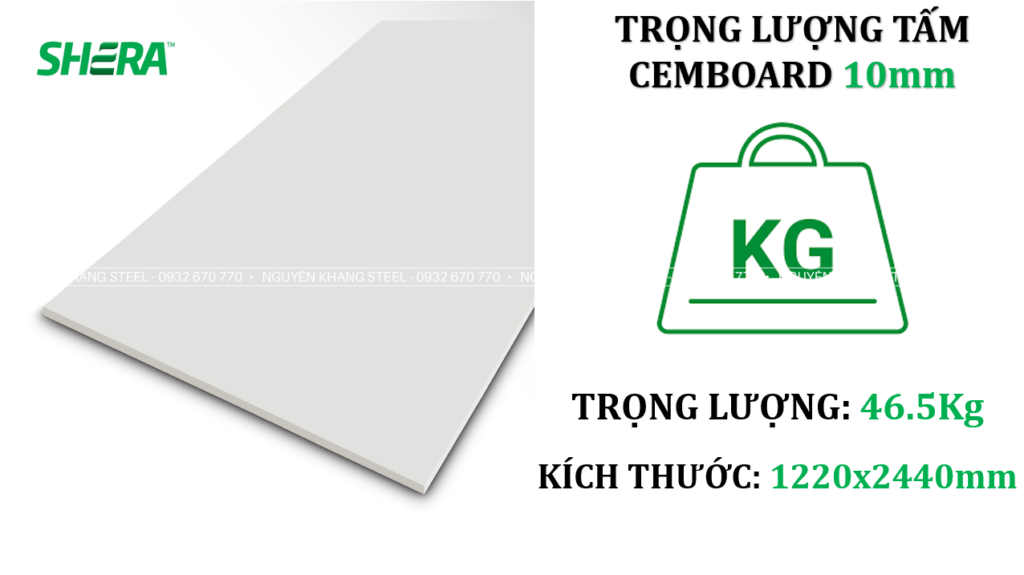 Trọng lượng tấm cemboard 10mm