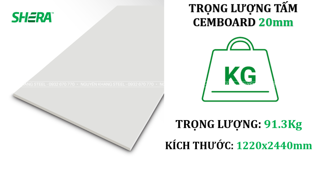 Trọng lượng tấm cemboard 20mm