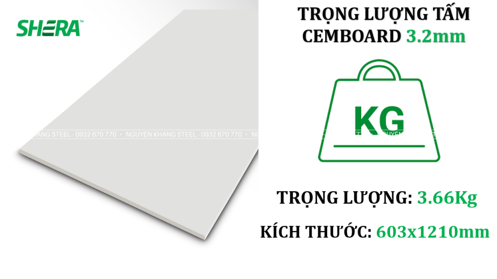 Trọng lượng tấm cemboard 3.2mm