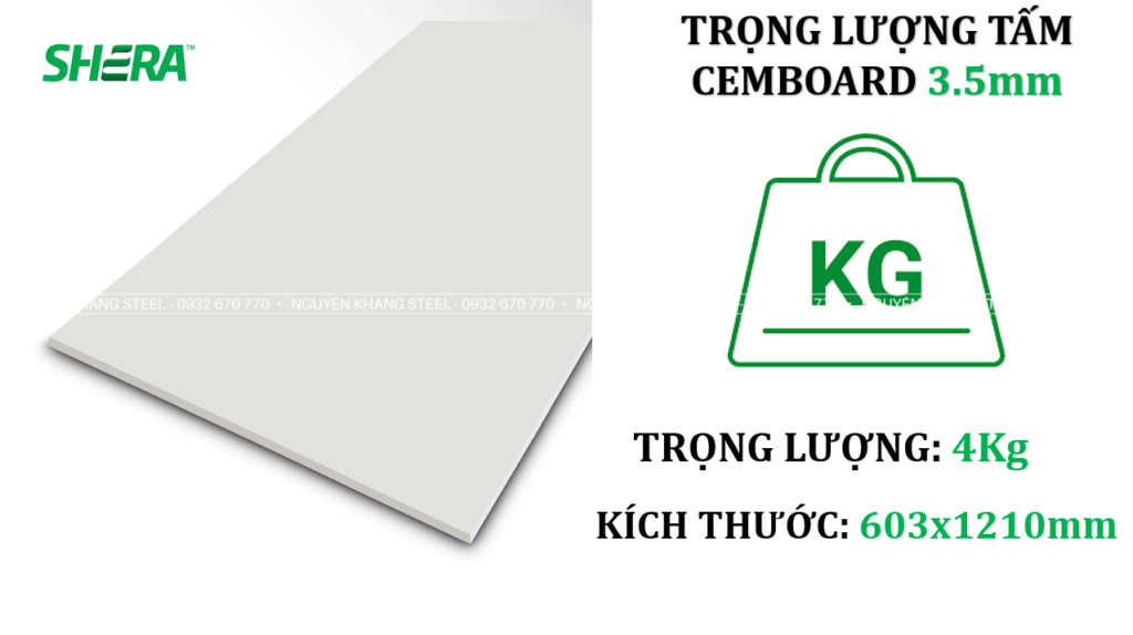 Trọng lượng tấm cemboard 3.5mm