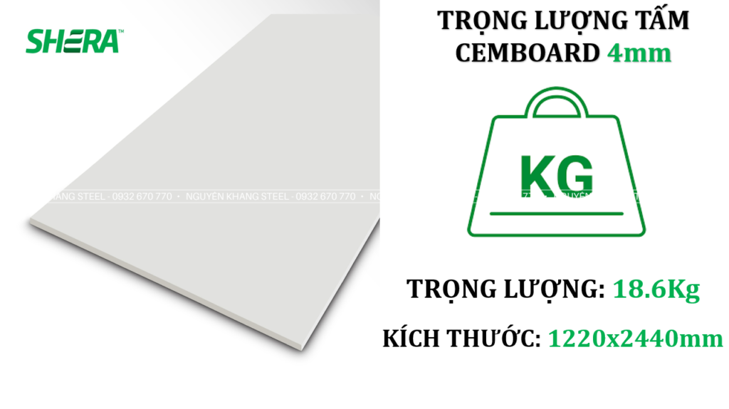 Trọng lượng tấm cemboard 4mm