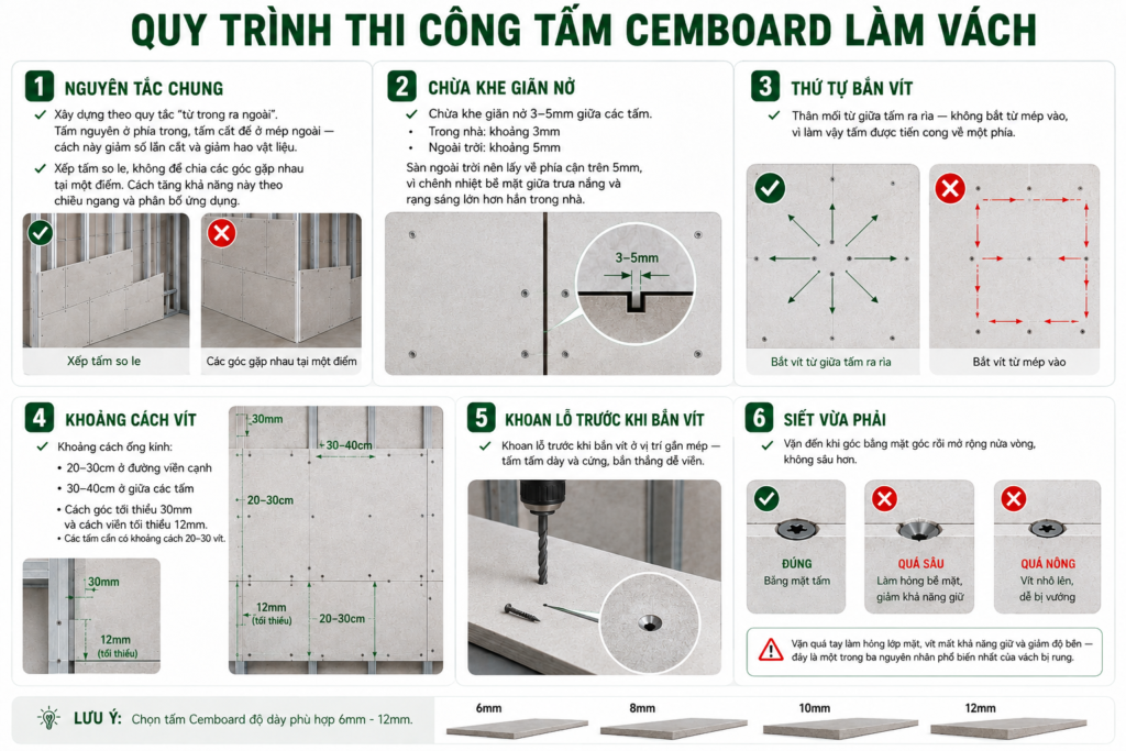 Quy trình thi công tấm cemboard làm vách