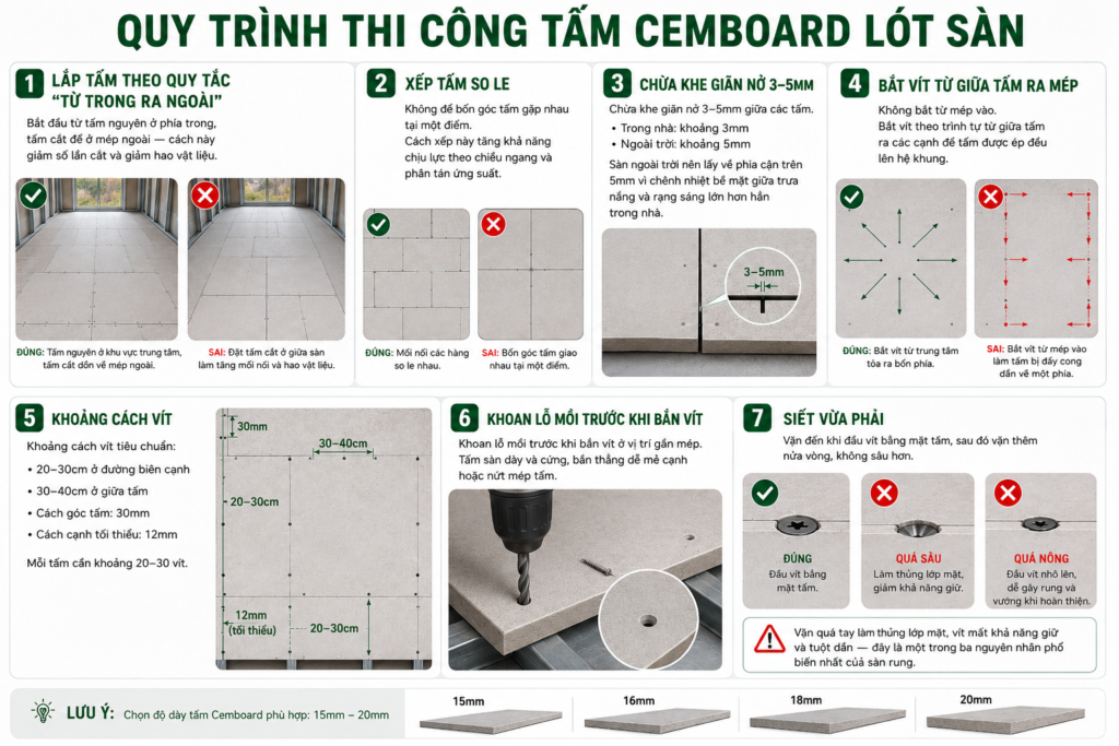 Quy trình thi công tấm cemboard lót sàn