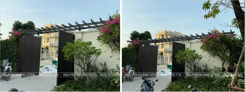 Tấm xi măng giả gỗ làm cổng