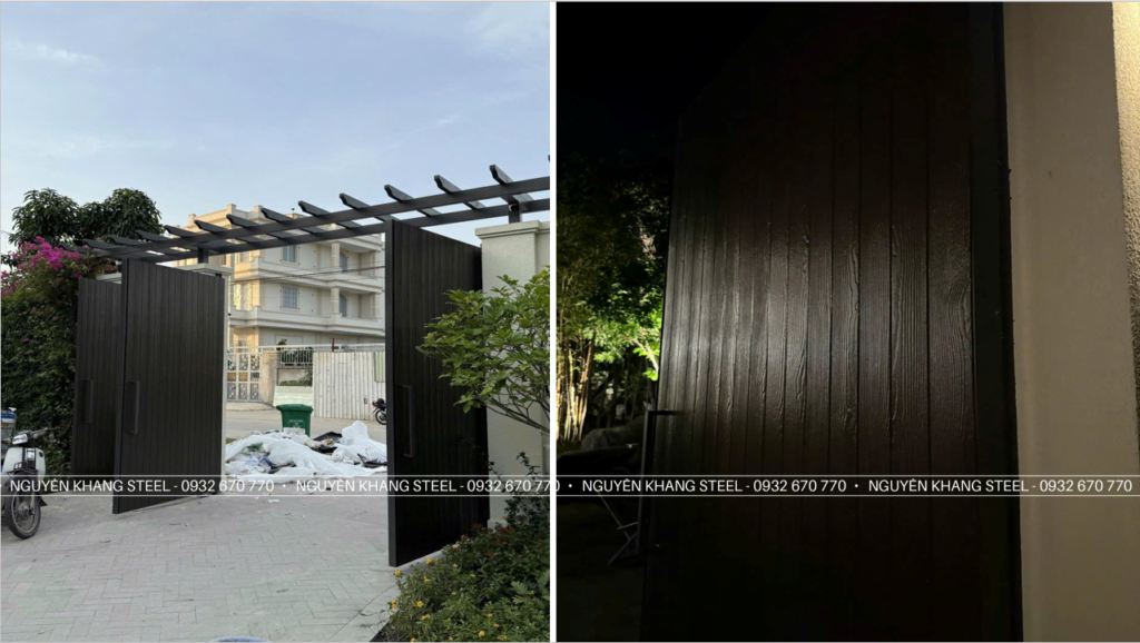 Tấm xi măng giả gỗ làm cổng