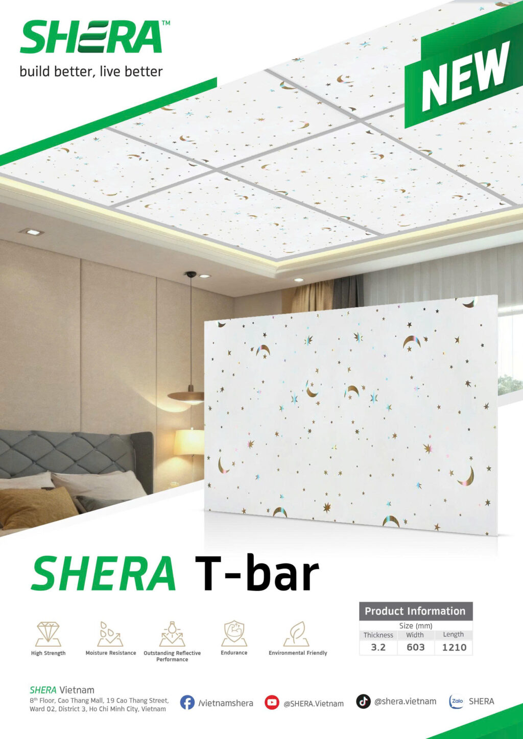 "Trần Thả Cemboard Ánh Kim" Thailand, Chống Ẩm, Chống Cháy, Chịu Nước Tấm Trần Cemboard