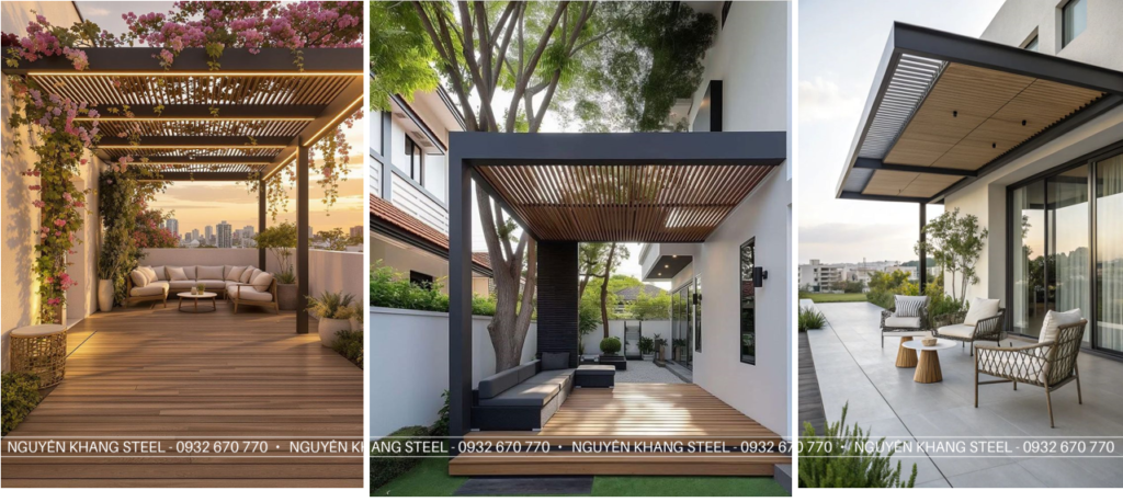 Lam Che Nắng Xi Măng Giả Gỗ Kiểu Giàn Hoa