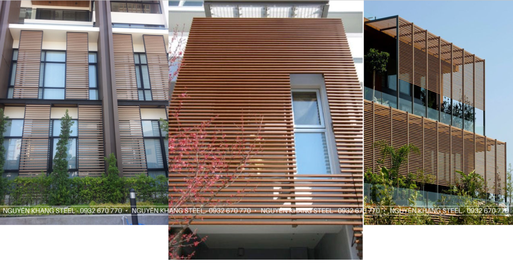 Lam Che Nắng Xi Măng Giả Gỗ Kiểu Ngang