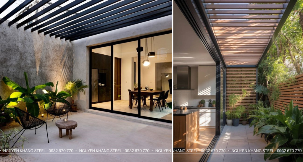 Lam Che Nắng Xi Măng Giả Gỗ Kiểu Giàn Hoa 