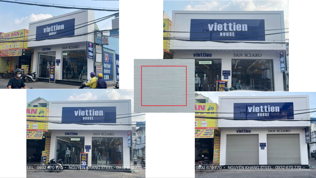 Ốp Mặt Tiền Bảng Hiệu Bằng Tấm Xi Măng Giả Gỗ
