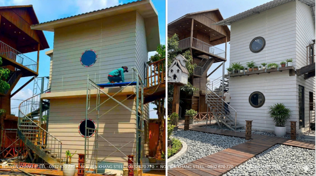 Ốp Mặt Tiền Bảng Hiệu Bằng Tấm Xi Măng Giả Gỗ