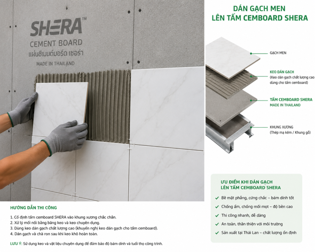 Tấm Cemboard Dán Gạch Men