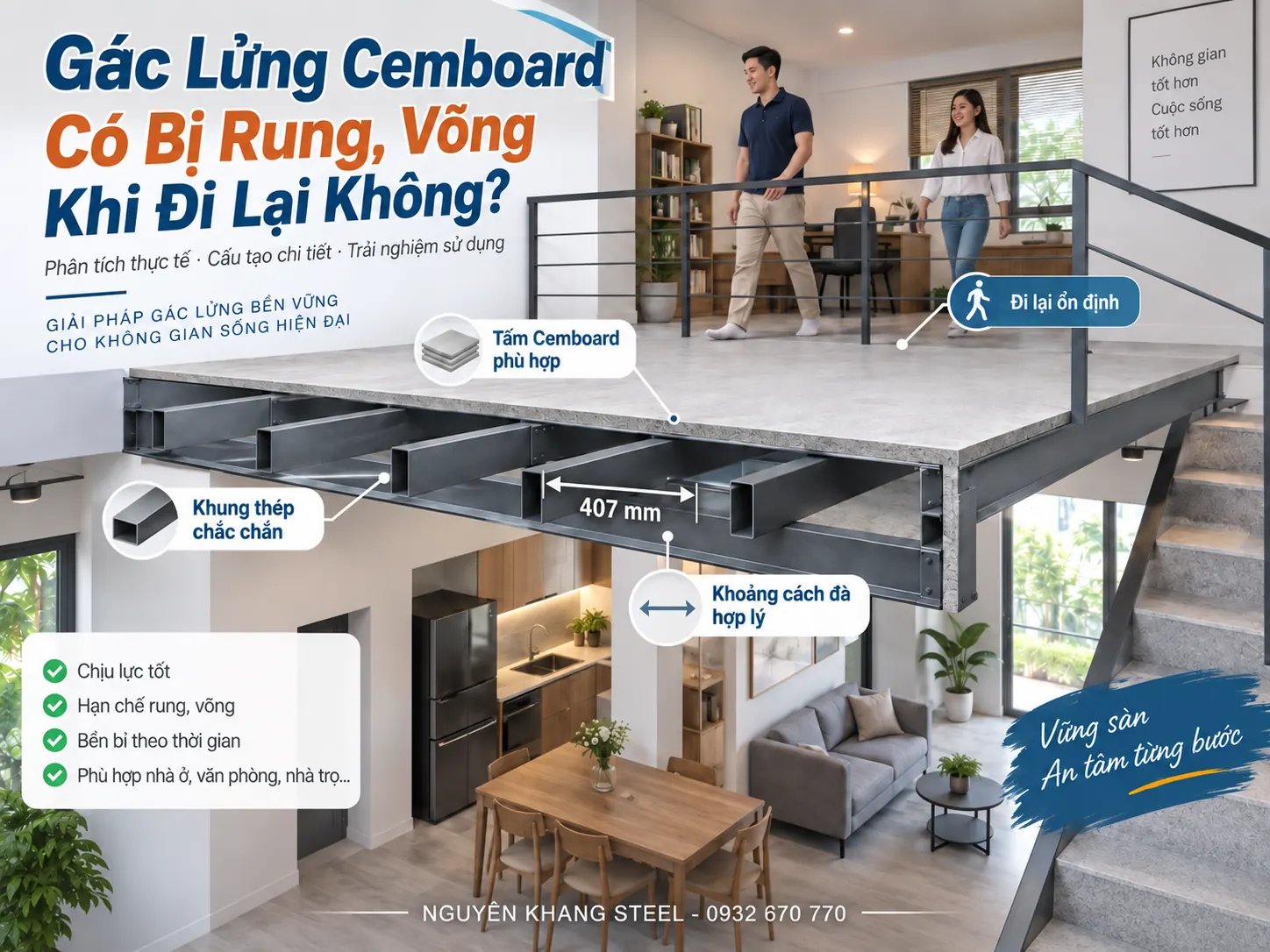 Gác Lửng Cemboard Có Bị Rung, Võng Khi Đi Lại Không?