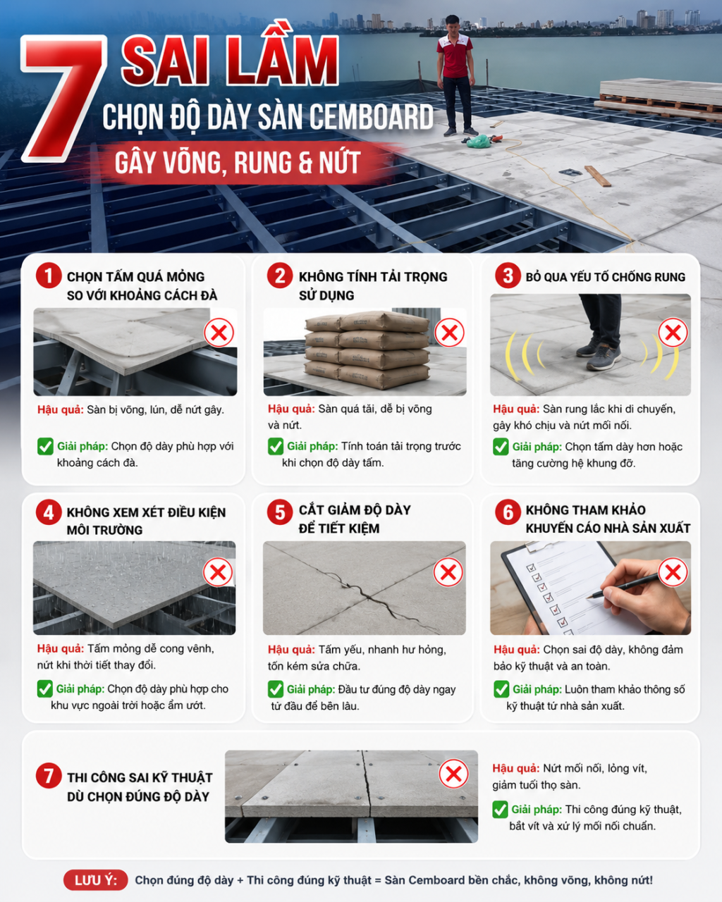 7+ Sai Lầm Chọn Độ Dày Sàn Cemboard Gây Võng, Rung & Nứt Sai Lầm Chọn Độ Dày Sàn Cemboard