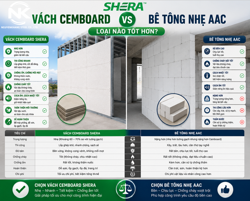 Vách Cemboard Với Bê Tông Nhẹ AAC