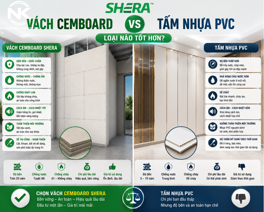 Vách Cemboard Với Tấm Nhựa PVC