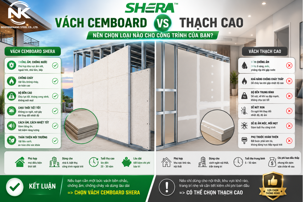 Vách Cemboard Với Thạch Cao