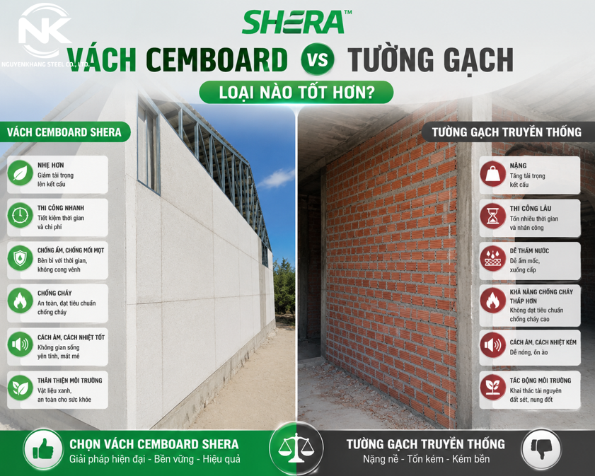 Vách Cemboard với Tường Gạch