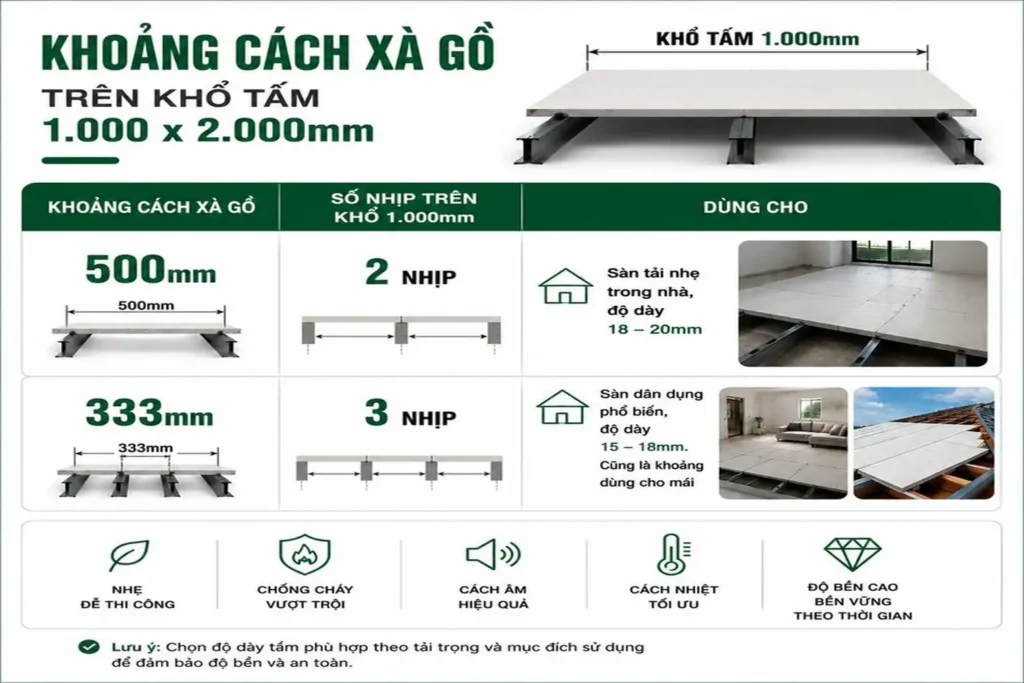 Khoảng cách xà gồ tấm bê tông nhẹ